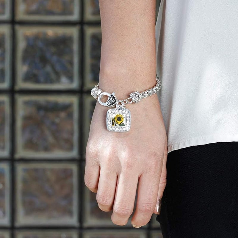 Inspired Silver - Silver Square Charm Bracelet with Cubic Zirconia Jewelry - Image 3