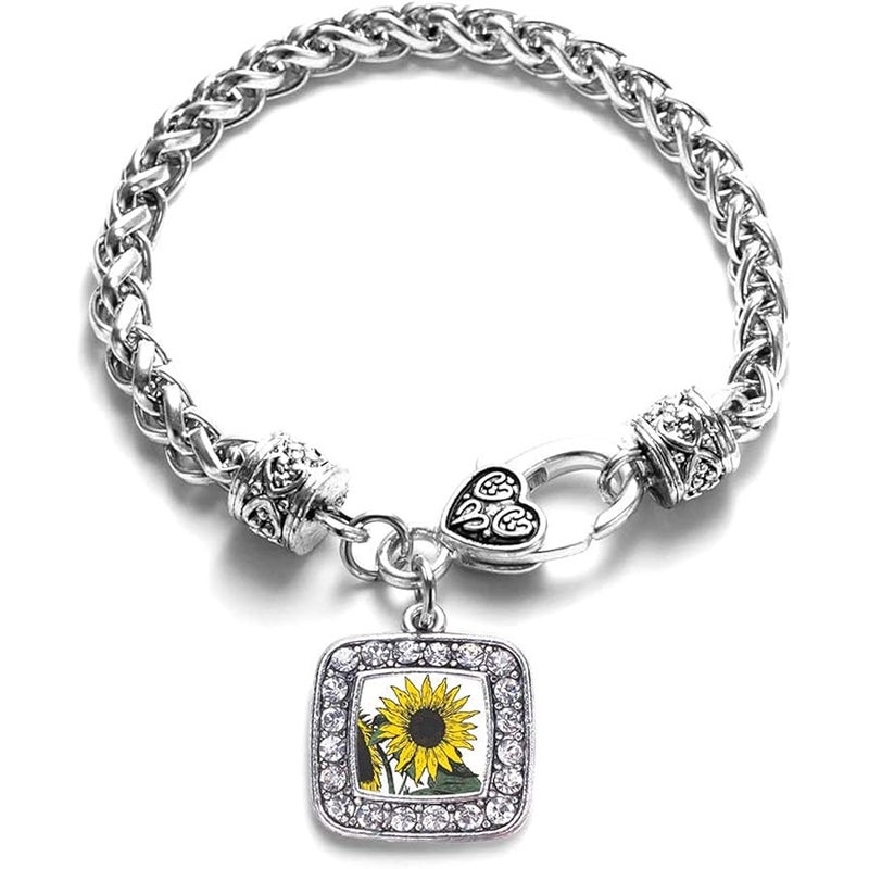 Inspired Silver - Silver Square Charm Bracelet with Cubic Zirconia Jewelry - Image 1