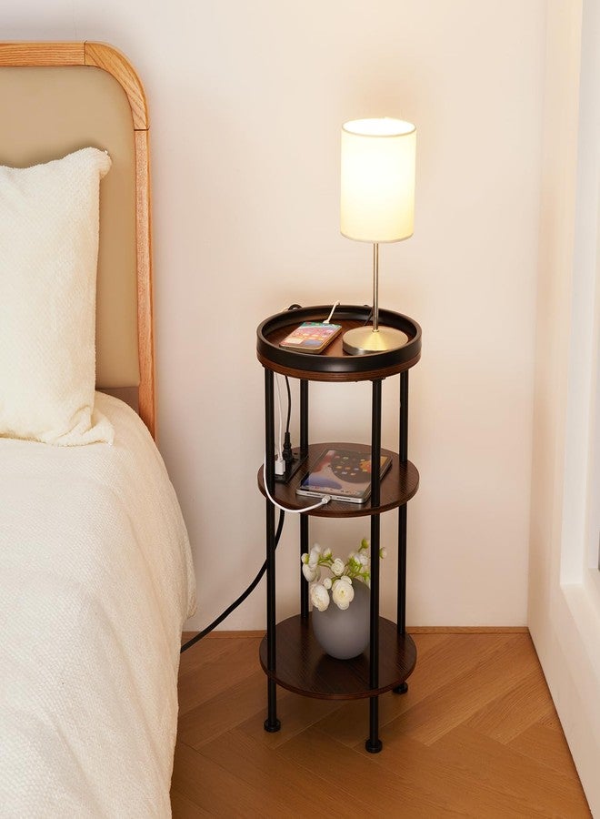 ZEXVIDA Small Round Side Table with Charging Station for Small Spaces, 3-Tier Accent Table with USB Ports & Power Outlets, Sofa Corner Tea Table for Living Room Nightstand Bedroom Apartment (USB, Cherry) - Image 5