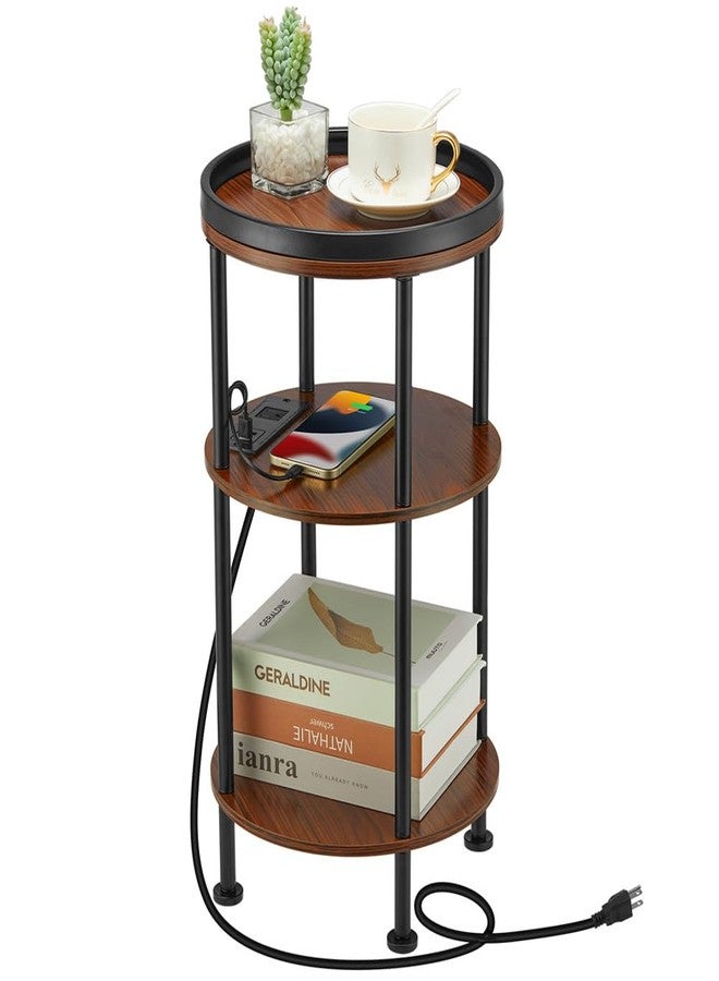 ZEXVIDA Small Round Side Table with Charging Station for Small Spaces, 3-Tier Accent Table with USB Ports & Power Outlets, Sofa Corner Tea Table for Living Room Nightstand Bedroom Apartment (USB, Cherry) - Image 1