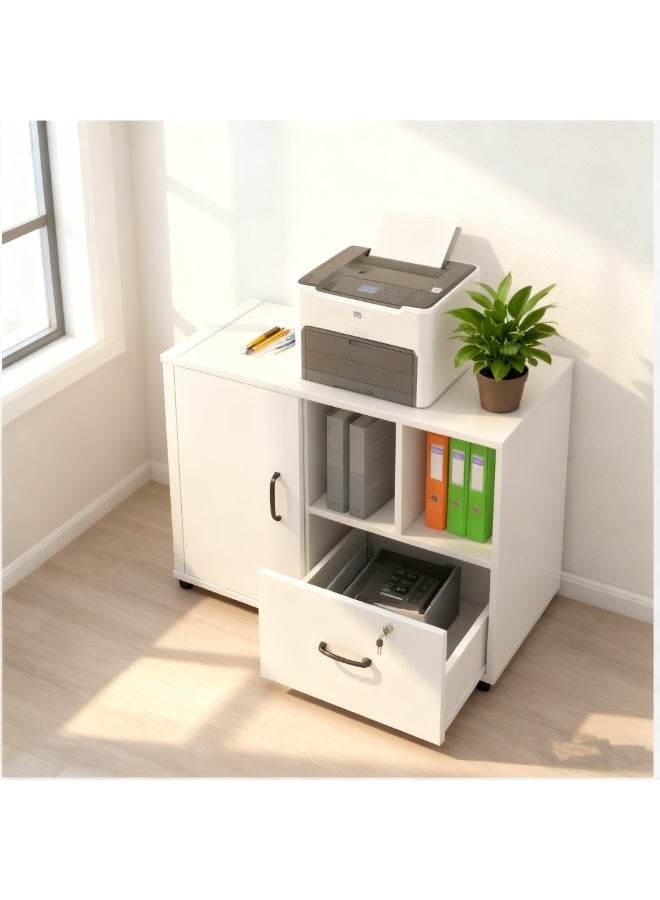 Mobile File Cabinet with Locking Casters & USB Charging Ports - Lockable Storage Cabinet with Open Shelves & Drawer, Multifunctional Organizer for Home/Office Documents（WJG004） - Image 1