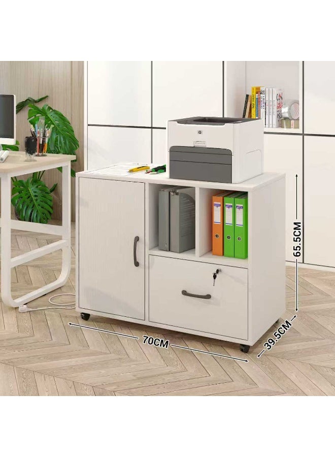 Mobile File Cabinet with Locking Casters & USB Charging Ports - Lockable Storage Cabinet with Open Shelves & Drawer, Multifunctional Organizer for Home/Office Documents（WJG004） - Image 2
