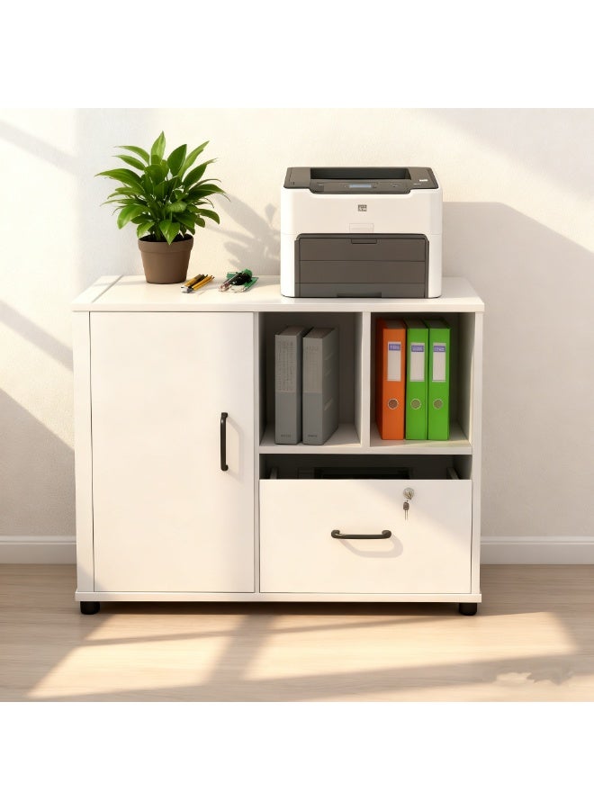 Mobile File Cabinet with Locking Casters & USB Charging Ports - Lockable Storage Cabinet with Open Shelves & Drawer, Multifunctional Organizer for Home/Office Documents（WJG004） - Image 3