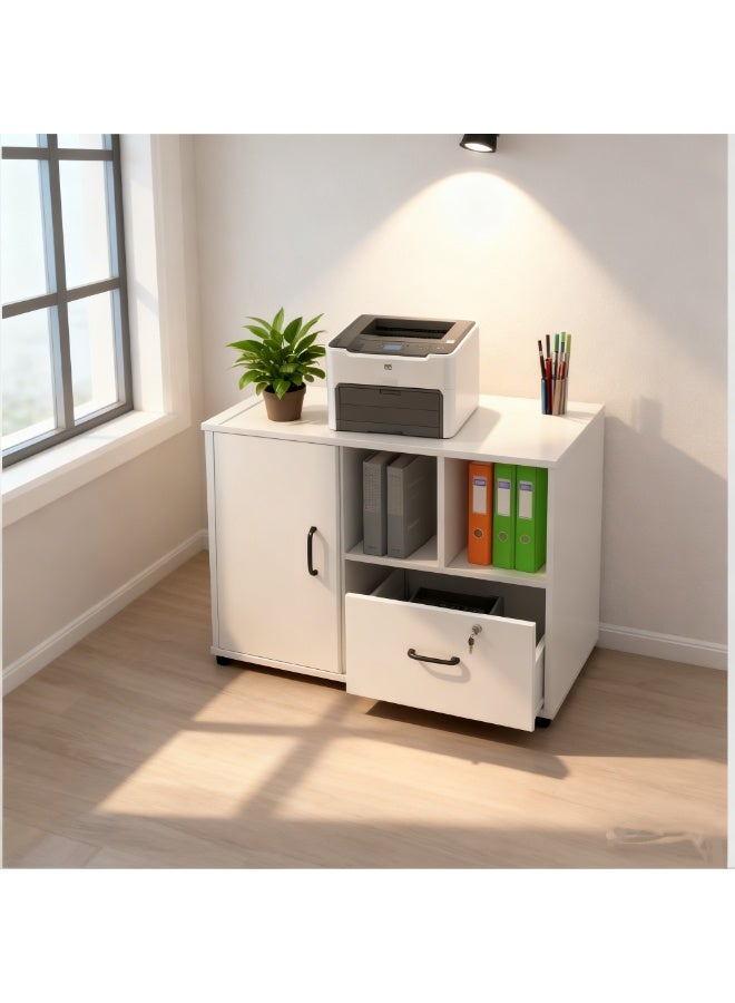 Mobile File Cabinet with Locking Casters & USB Charging Ports - Lockable Storage Cabinet with Open Shelves & Drawer, Multifunctional Organizer for Home/Office Documents（WJG004） - Image 4
