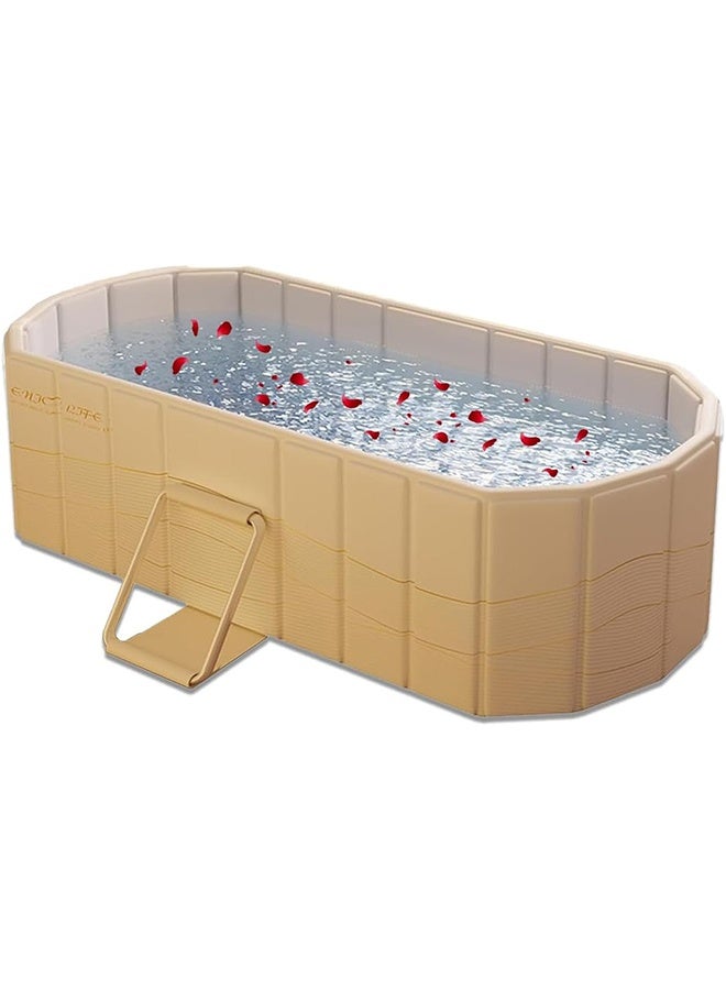 Beauenty 150*55*50cm Golden Foldable Adult Bathtub, Portable Soaking Tub with Sturdy PVC And Anti-Scratch Fiber Mesh, Thickened Waterproof Materials, Printing Coating, Easy Storage, No-Installation Home Spa Bathing Tub for Two People  Bath Liners & Drain Pipe for Home Use - Image 1