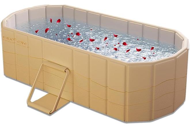 بيوينتي 150 * 55 * 50 سم الذهبي قابل للطي البالغين حوض الاستحمام ، حوض التغطية المحمولة مع شبكة ألياف PVC قوية ومكافحة الخدش ، مواد مقاومة للماء سميكة ، طلاء الطباعة ، تخزين سهل ، لا تركيب منزل سبا حوض الاستحمام لشخصين بطانات الحمام وأنابيب الصرف للاستخدام المنزلي - Image 1