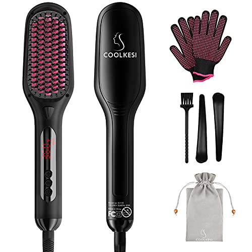 COOLKESI Ionic Hair Straightener Brush by COOLKESI, 30s Fast MCH Ceramic Heating Hair Straightening Brush with Anti Scald Feature, Auto-Off & Dual Voltage, Portable Frizz-Free Silky Electric Straightening Comb - Image 1