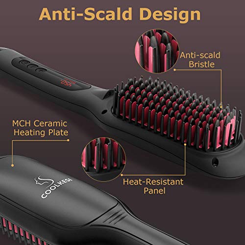 COOLKESI Ionic Hair Straightener Brush by COOLKESI, 30s Fast MCH Ceramic Heating Hair Straightening Brush with Anti Scald Feature, Auto-Off & Dual Voltage, Portable Frizz-Free Silky Electric Straightening Comb - Image 5