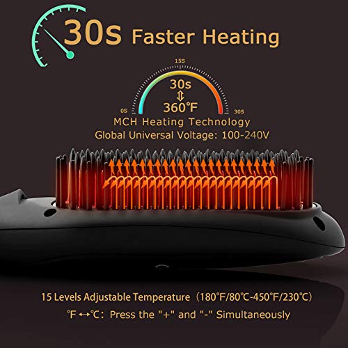 COOLKESI Ionic Hair Straightener Brush by COOLKESI, 30s Fast MCH Ceramic Heating Hair Straightening Brush with Anti Scald Feature, Auto-Off & Dual Voltage, Portable Frizz-Free Silky Electric Straightening Comb - Image 3
