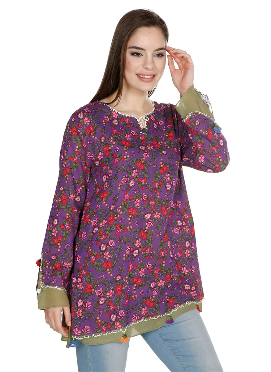 Akbeniz Uzun Kol Ceyda Vual Bluz Mor 6163