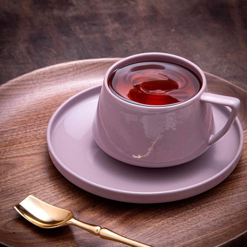 GiBOX GIBOX Premium Purple Saucer Set for Tea Coffee Set of 1 Ceramic Tea Cup with Plate for Home Kitchen Luxury Coffee Mug for Gifting Serving Microwave Dishwasher Safe Drinkware Tableware  - Image 1