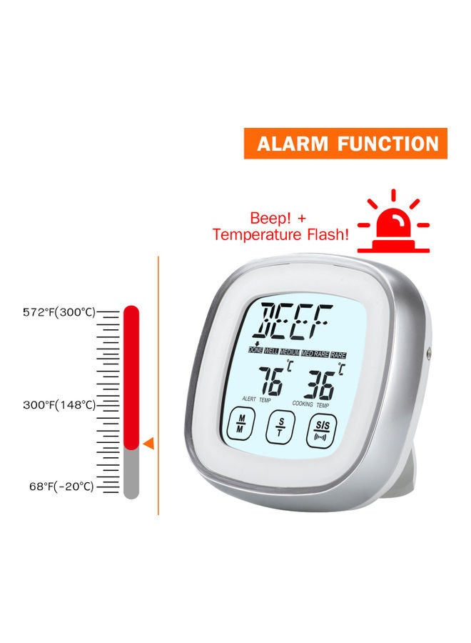 مقياس حرارة رقمي للحوم للفرن والشواء والمطبخ فضي 19.00X3.00X9.00سم - Image 3