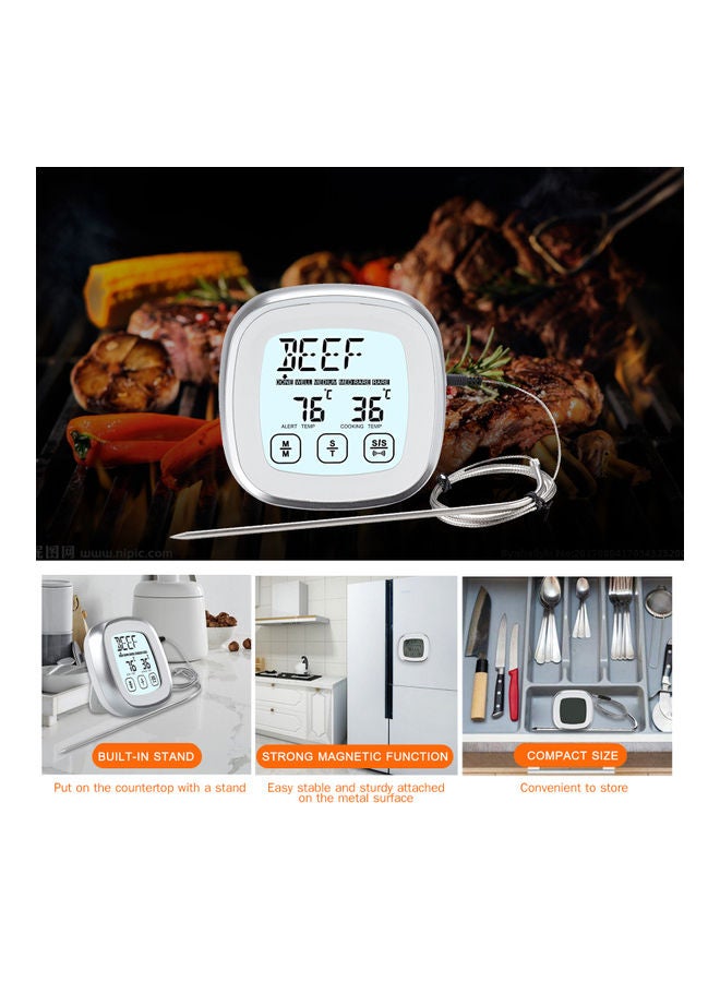 مقياس حرارة رقمي للحوم للفرن والشواء والمطبخ فضي 19.00X3.00X9.00سم - Image 2