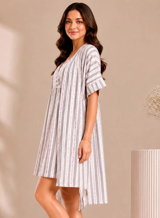 Clovia  White Printed Rayon Nightdress and Robe Set for Women | Best Price UAE