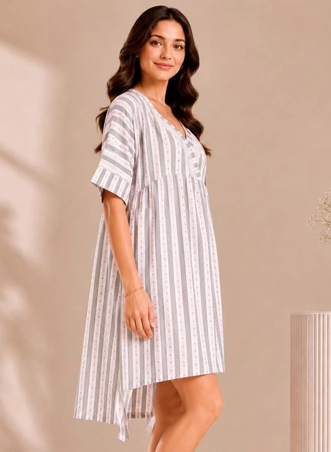 Clovia  White Printed Rayon Nightdress and Robe Set for Women | Best Price UAE