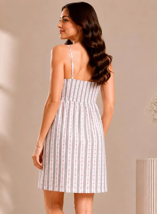 Clovia  White Printed Rayon Nightdress and Robe Set for Women | Best Price UAE
