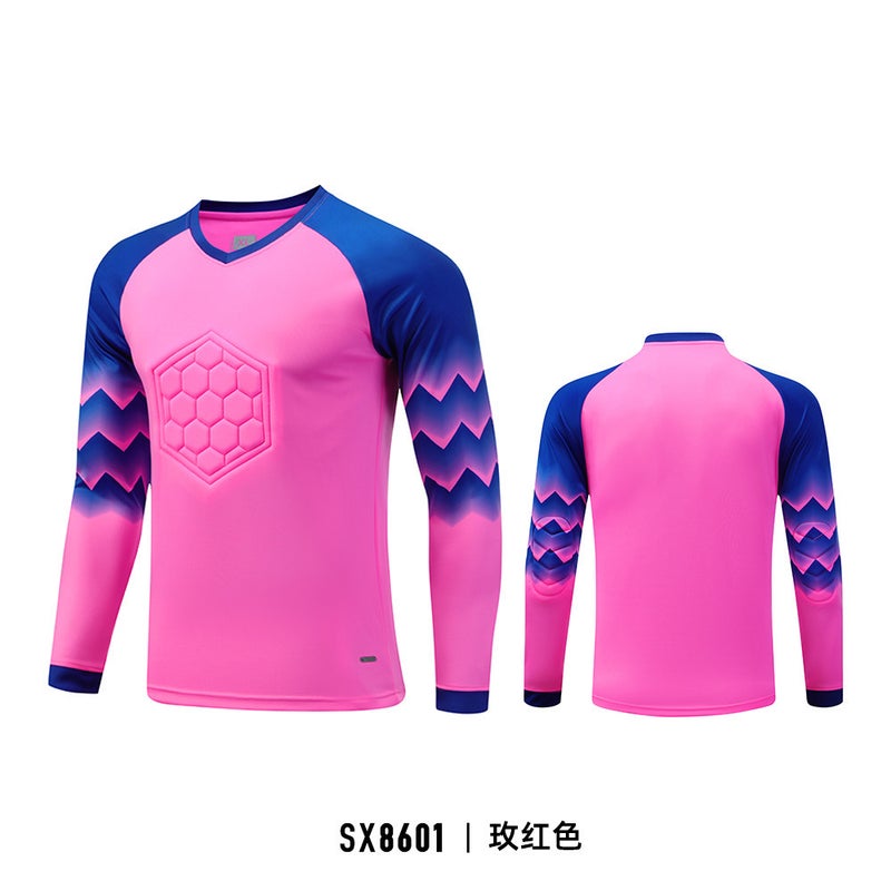 Generic Goalkeeper Jersey Equipment Mens Football Goalkeeper Clothing Tops and Trousers Printed Childrens Training Game Shorts Wholesale Sx8601-rose red