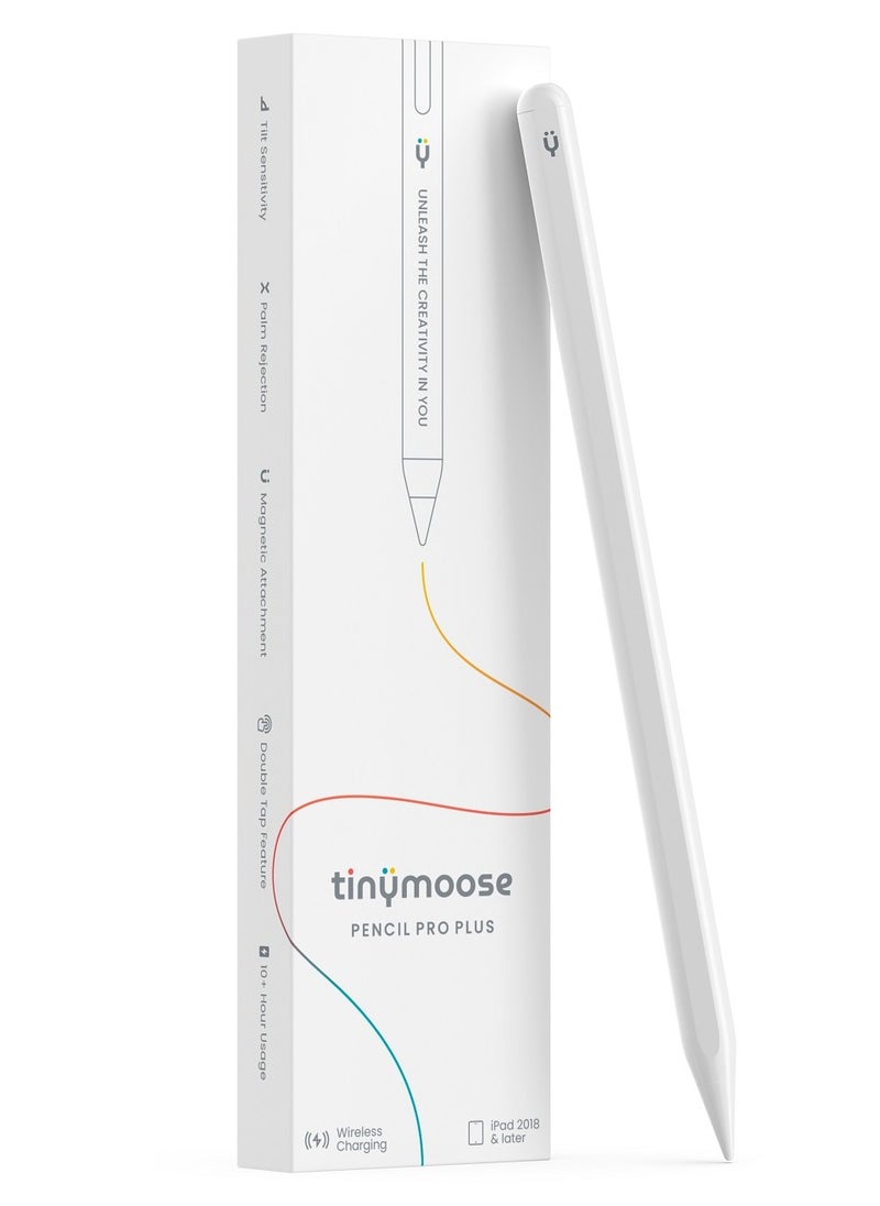 TinyMoose - 2nd Generation Active Digital Stylus Pen Pencil Pro Plus with Wireless Charging For Apple iPad Pro 11/12.9, iPad Mini 5/6, iPad Air 3/4/5 - Made for iPad Models 2023 and Below - White - Image 1