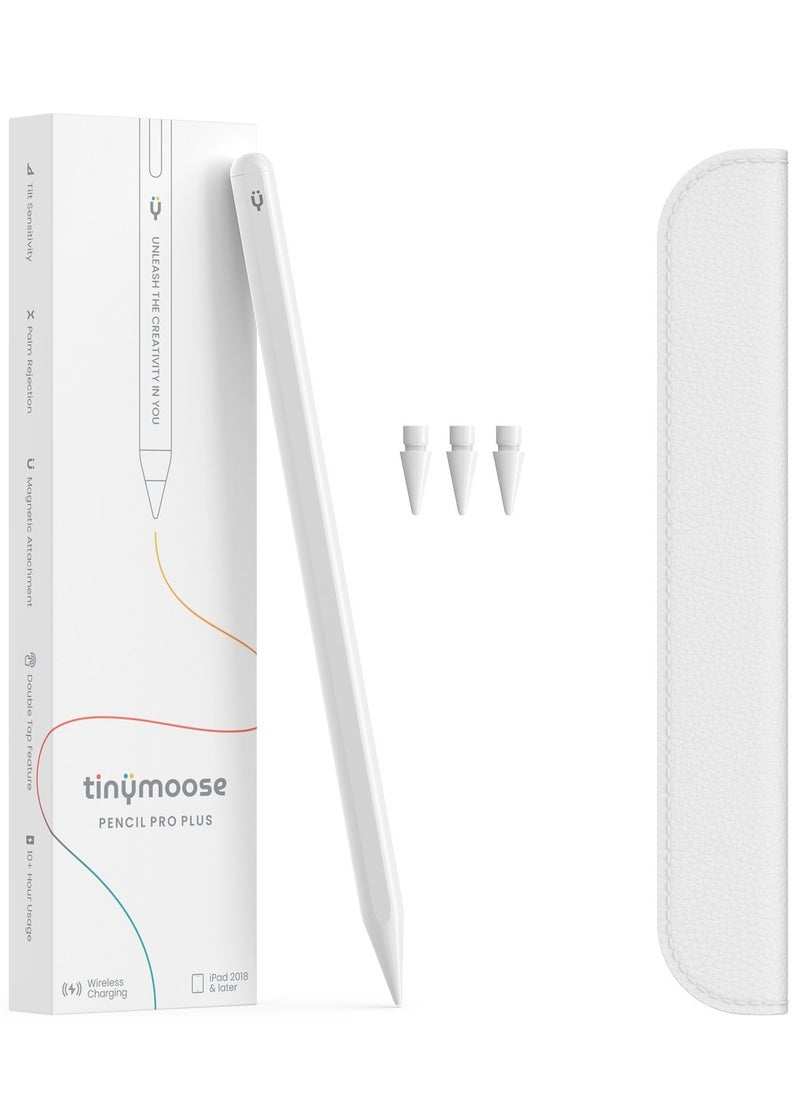 TinyMoose - 2nd Generation Active Digital Stylus Pen Pencil Pro Plus with Wireless Charging For Apple iPad Pro 11/12.9, iPad Mini 5/6, iPad Air 3/4/5 - Made for iPad Models 2023 and Below - White - Image 1