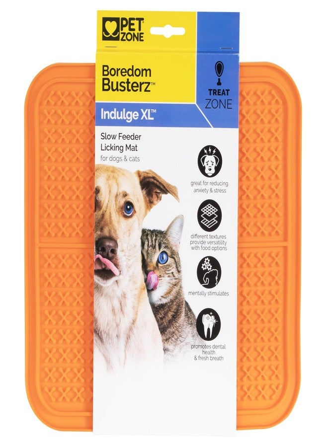 Pet Zone Boredom Busterz Induldge XL Slow Feeder Licking Mat, 12.3" x 11.75" x 4.75", Orange, Pack of 1 - Image 1