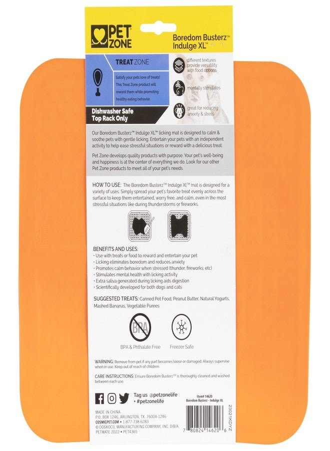 Pet Zone Boredom Busterz Induldge XL Slow Feeder Licking Mat, 12.3" x 11.75" x 4.75", Orange, Pack of 1 - Image 5