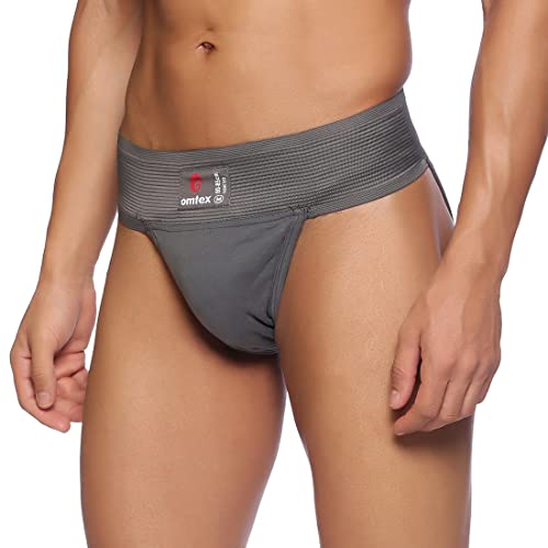 omtex Tokyo Men's Cotton Back Covered Supporter with Cup Pocket – Comfortable, Durable, Breathable, Ideal for Sports, Gym Grey - 2XL - Image 2