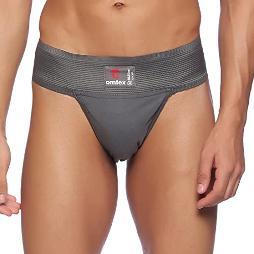 omtex Tokyo Men's Cotton Back Covered Supporter with Cup Pocket – Comfortable, Durable, Breathable, Ideal for Sports, Gym Grey - 2XL - Image 1