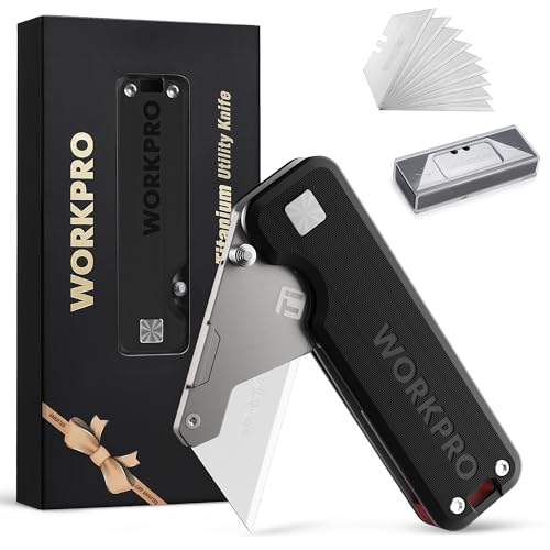 WORKPRO Premium Titanium Utility Knife, CNC Unibody, Lightweight G-10Handle Folding Box Cutter, Quick Change Blade Razor Knife,Ideal Gifts for Men Women, with 10 Extra Blades - Image 1
