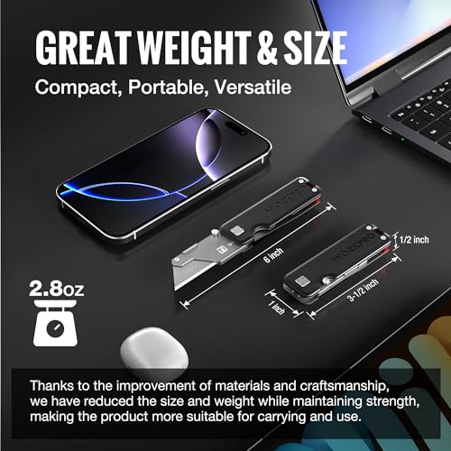 WORKPRO Premium Titanium Utility Knife, CNC Unibody, Lightweight G-10Handle Folding Box Cutter, Quick Change Blade Razor Knife,Ideal Gifts for Men Women, with 10 Extra Blades - Image 4