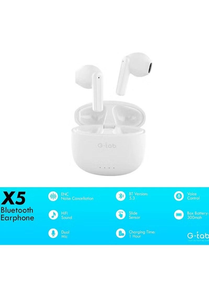 G-tab Wireless Earbuds X5 – Bluetooth V5.3 Earphones with Dual Mic Noise Cancellation | Smart Touch Control, Long Battery Life & Fast Pairing | Lightweight Wireless Headset for Android, iPhone & More | Crystal Clear Sound in Stylish White Design - Image 4