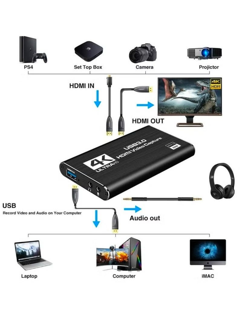 ماركة غير محددة - بطاقة إلتقاط فيديو 4K HDMI إلى USB 3.0丨 تسجيل بث مباشر 1080P/60fps丨 توافق ويندوز/ماك/بلايستيشن丨 دعم LPCM + تصميم مقاوم للحرارة - Image 1