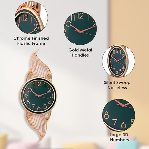 De'rons Silent Wall Clock for Living Room Stylish Latest Decorative Designer Vertical Fancy Contemporary Hanging Wall Clock for Bedroom New Home Decor Wall Decoration Gift (33 x 83 cm) DC2897 (Green) - Image 2