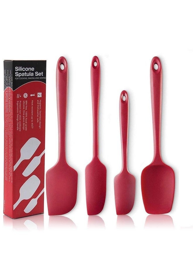 P-Plus International Silicone Spatula Set 4-Piece - 500ºF Heat-Resistant Baking Spoon Spatula - Seamless One-Piece Design Easy to Clean - Non-Stick Silicone Stainless Steel Core (Spatula 4A RED) - Image 1