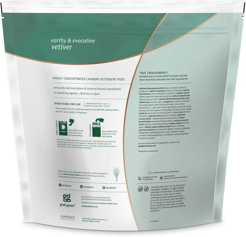 Grab Green 3 in 1 Laundry Detergent Pods with Vetiver Scent - 132 Loads (5 lbs, 4 oz) - Image 2