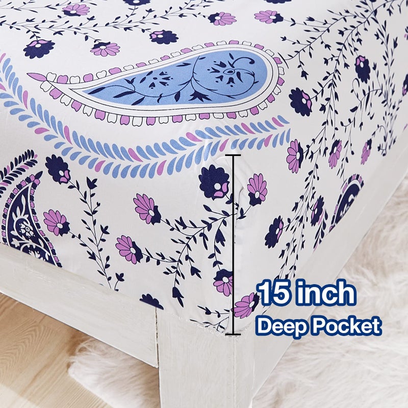 جي اس دي jsd paisley floral ورقة طباعة مجموعة كاملة الحجم 4 قطعة نمط ناعم الألياف microfiber جيب عميق إضافي - Image 3