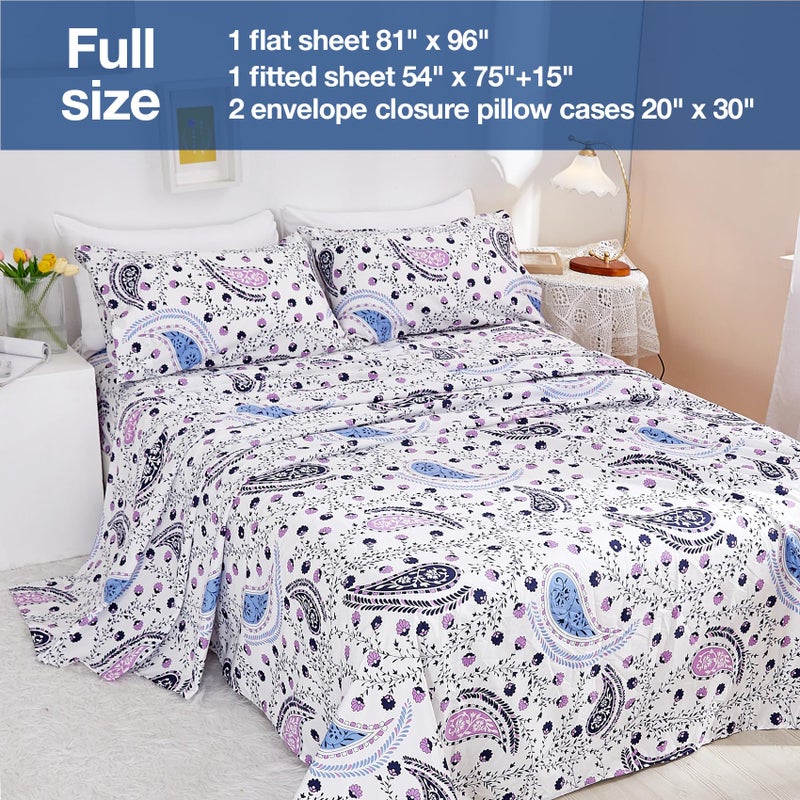 جي اس دي jsd paisley floral ورقة طباعة مجموعة كاملة الحجم 4 قطعة نمط ناعم الألياف microfiber جيب عميق إضافي - Image 2