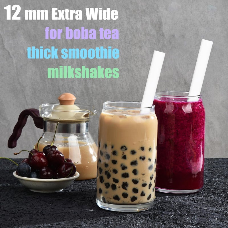 ALINK 100 PCS White Plastic Boba Straws  12mm Extra Wide Disposable Smoothie Straws for Bubble Tea  Popping Pearls - 8.5 inch - Image 4