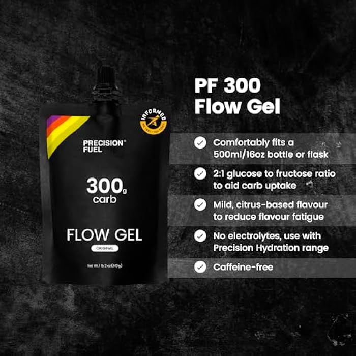 Precision Hydration Precision Fuel 300 Flow Energy Gels - Mild Flavour Running Gels for Endurance Athletes, 300g Carbohydrate, Easy-to-Digest, Perfect for Running & Long-Duration Sports (Pack of 1 Gel) - Image 3