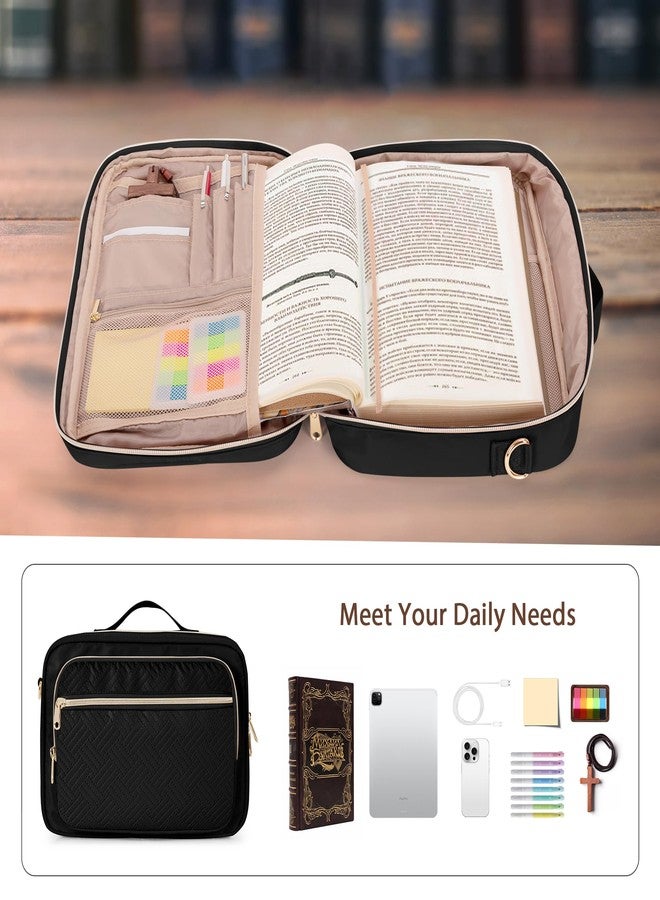 Prokva Bible Cover Case for Women, Large Bible Church Bag with Strap, Bible Carrying Case Book Protector with Handle, Black(Empty Bag Only) - Image 4