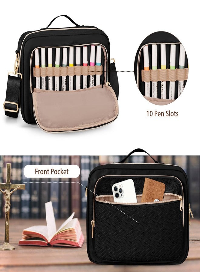 Prokva Bible Cover Case for Women, Large Bible Church Bag with Strap, Bible Carrying Case Book Protector with Handle, Black(Empty Bag Only) - Image 3