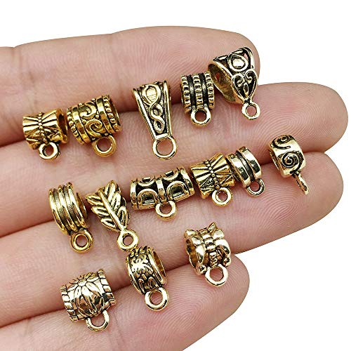 iloveDIYbeads 100g (About 125pcs) Antique Gold Bail Tube Spacer Bead Hanger Fit Charm European Bracelet Charms Pendant Bails for Jewelry Making and Crafting (M376) - Image 2