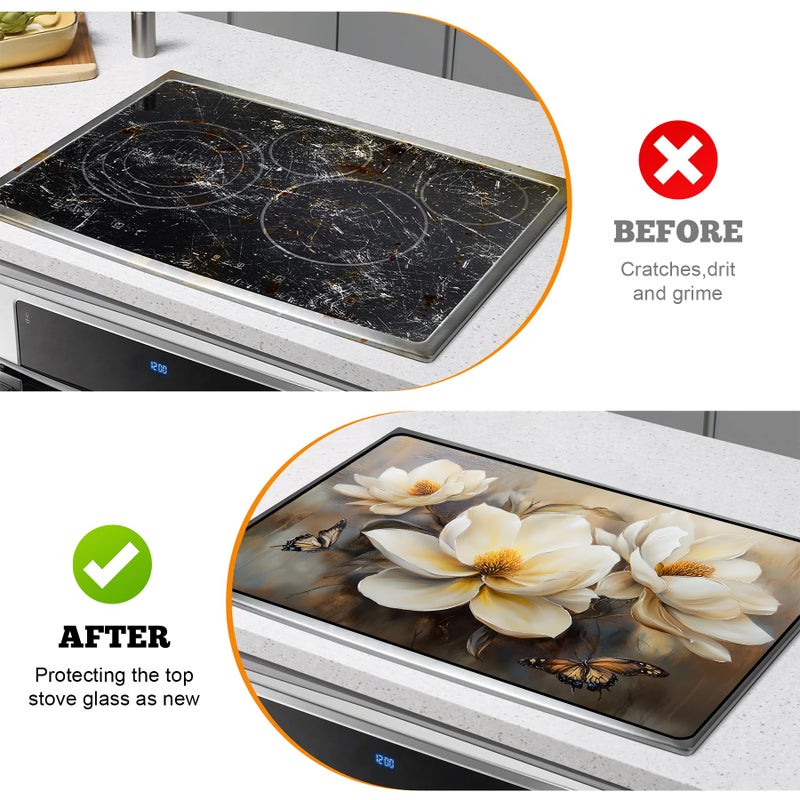 AOHMPT Multi-Design Stove Top Cover for Glass/Electric Stoves - 3-in-1 Heat-Resistant Protector Mat, Non-Slip Drying Rack 28"x20" (Flower-Butterfly, 28" L x 20" W) - Image 5