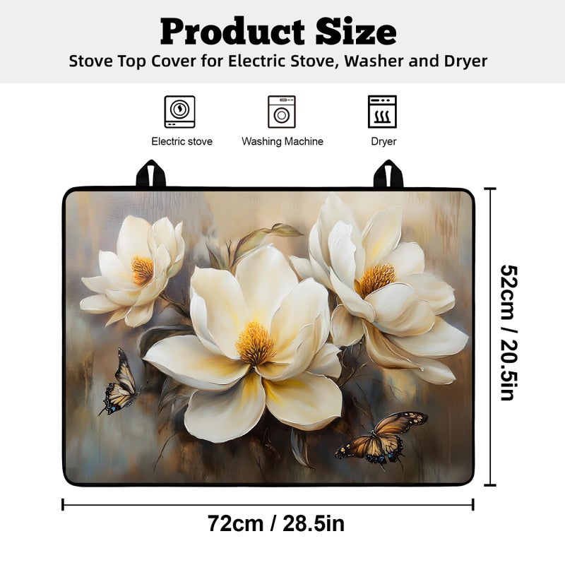 AOHMPT Multi-Design Stove Top Cover for Glass/Electric Stoves - 3-in-1 Heat-Resistant Protector Mat, Non-Slip Drying Rack 28"x20" (Flower-Butterfly, 28" L x 20" W) - Image 2