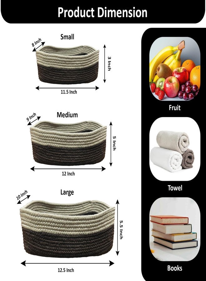 Ariya Handcrafted Storage Basket (4046 | Coffee | Pack of 3) Durable PP & Cotton Blend Multipurpose Organizer for Clothes, Toys & Home Decor, Lightweight Eco-Friendly Rope Basket - Image 3