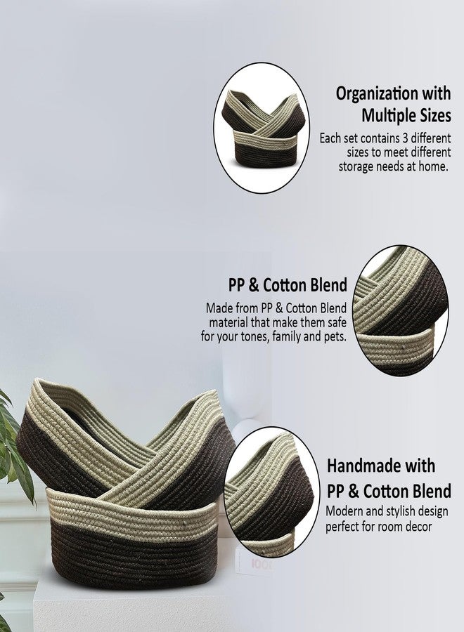 Ariya Handcrafted Storage Basket (4046 | Coffee | Pack of 3) Durable PP & Cotton Blend Multipurpose Organizer for Clothes, Toys & Home Decor, Lightweight Eco-Friendly Rope Basket - Image 4