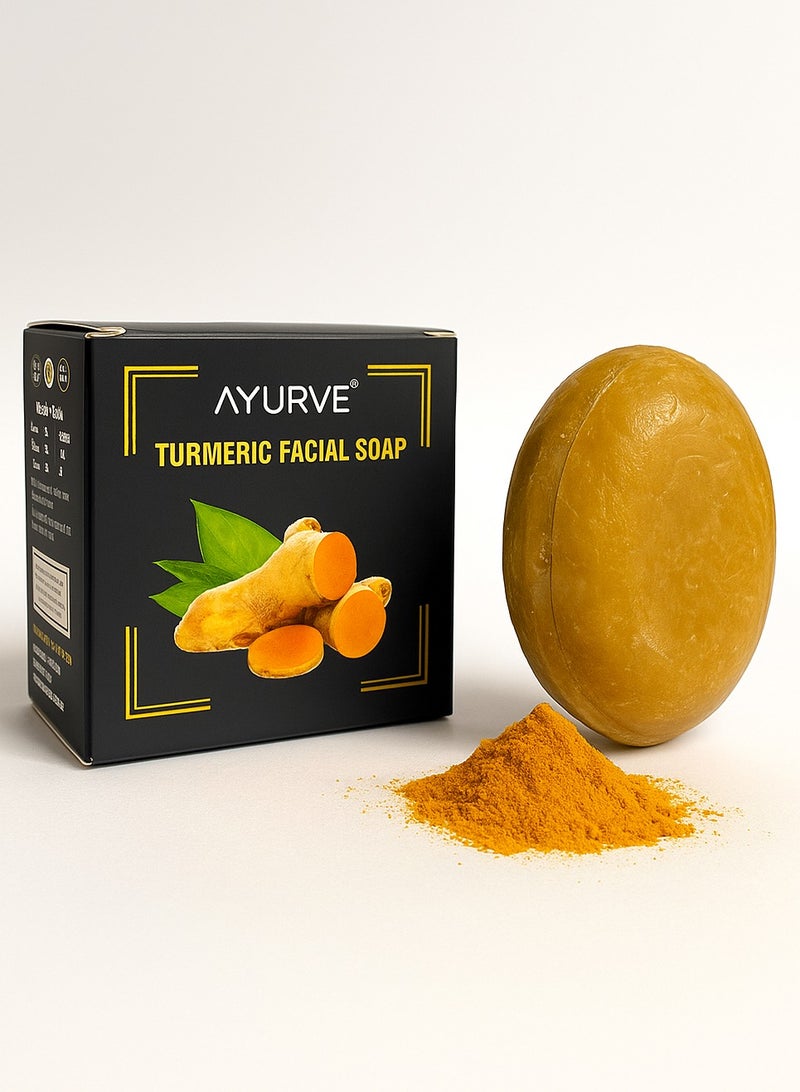 Ayurve Turmeric Facial Soap – Ayurvedic Herbal Cleanser for Acne, Brightening & Oil Control – Natural Skin Care Bar – 100g  - Image 1