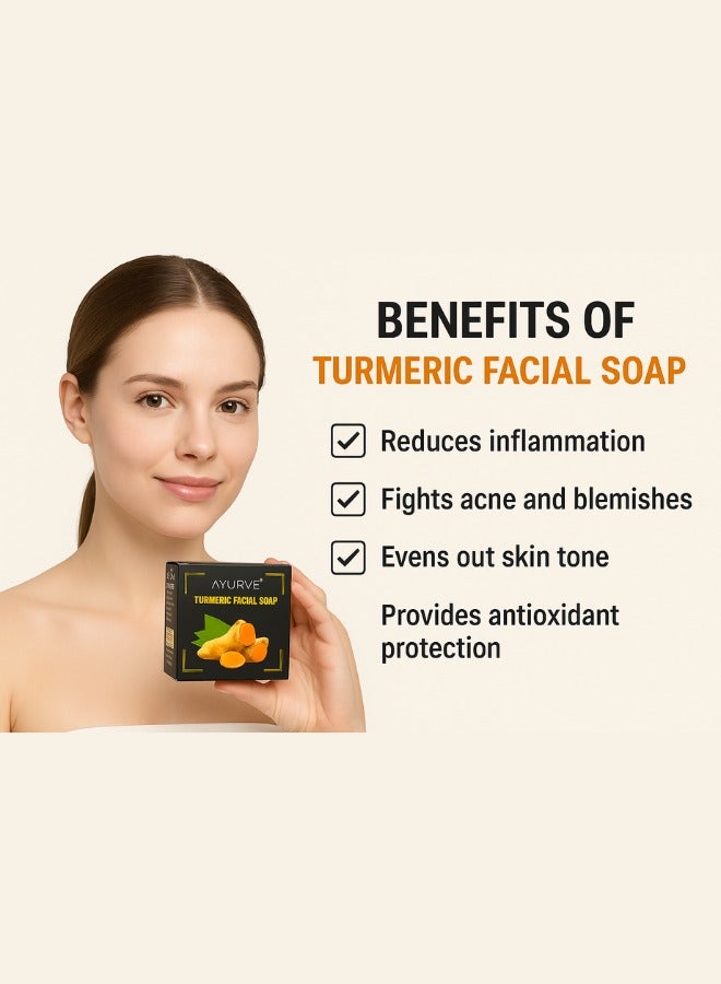 Ayurve Turmeric Facial Soap – Ayurvedic Herbal Cleanser for Acne, Brightening & Oil Control – Natural Skin Care Bar – 100g  - Image 2