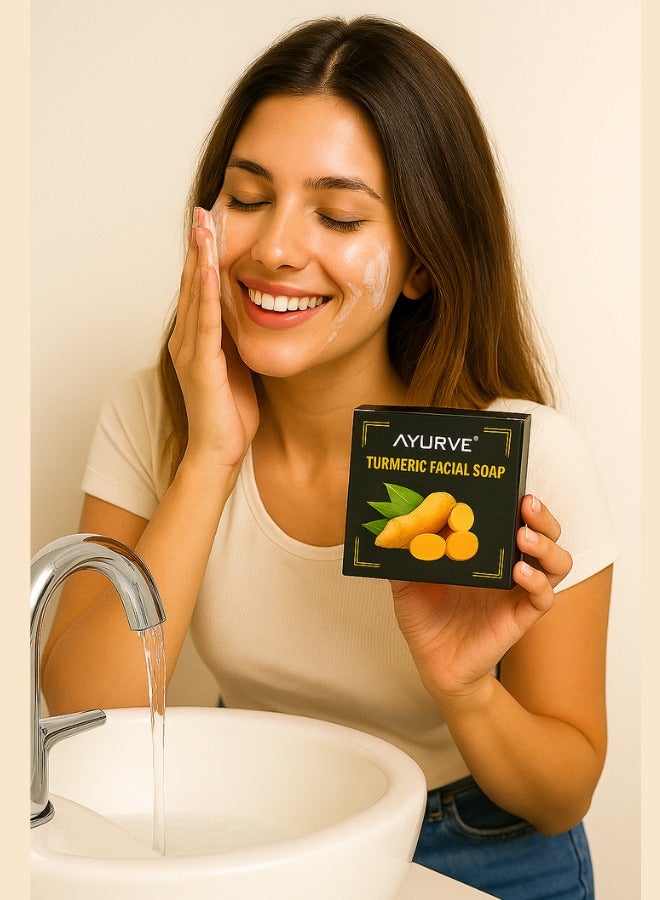Ayurve Turmeric Facial Soap – Ayurvedic Herbal Cleanser for Acne, Brightening & Oil Control – Natural Skin Care Bar – 100g  - Image 3