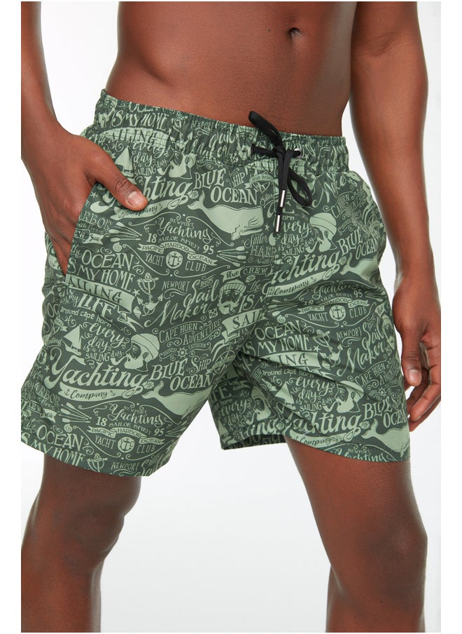 trendyol - Khaki Men's Letter Printed Standard Size Swimwear Marine Shorts - Image 1