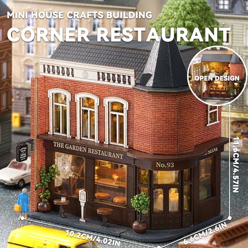 Flever Dollhouse Miniature DIY House Kit Creative Room with Furniture for Romantic Valentine's Gift (Corner Restaurant) - Image 2